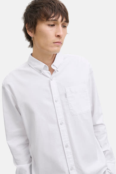 Wit overhemd met lange mouwen van PREMIUM by JACK & JONES, met borstzak en zichtbare knopen.