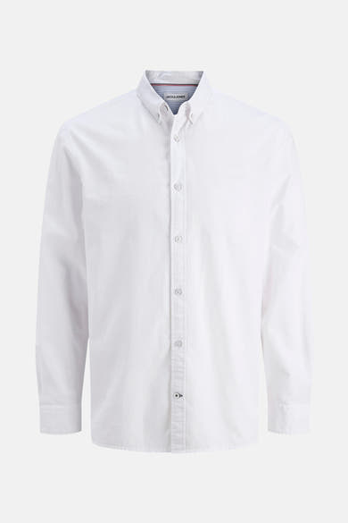 Wit overhemd met lange mouwen van PREMIUM by JACK & JONES, met knoopsluiting op een neutrale achtergrond.