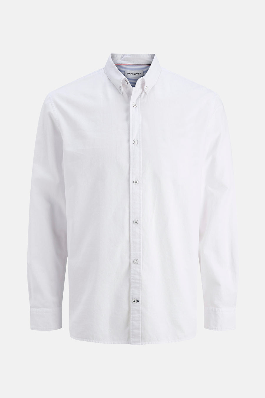 Wit overhemd met lange mouwen van PREMIUM by JACK & JONES, met knoopsluiting op een neutrale achtergrond.
