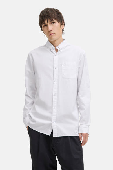 Wit overhemd met lange mouwen van PREMIUM by JACK & JONES, met borstzak en een relaxte pasvorm.