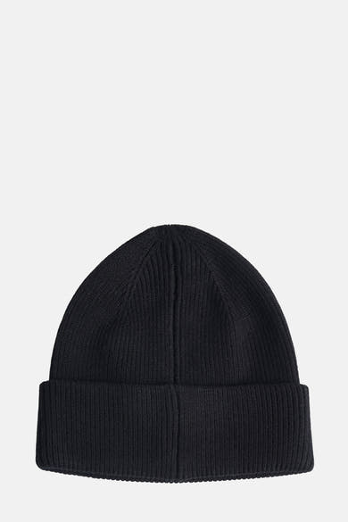 Bonnet noir en maille côtelée d'ACCESSORIES BY JACK & JONES, tricot texturé classique.