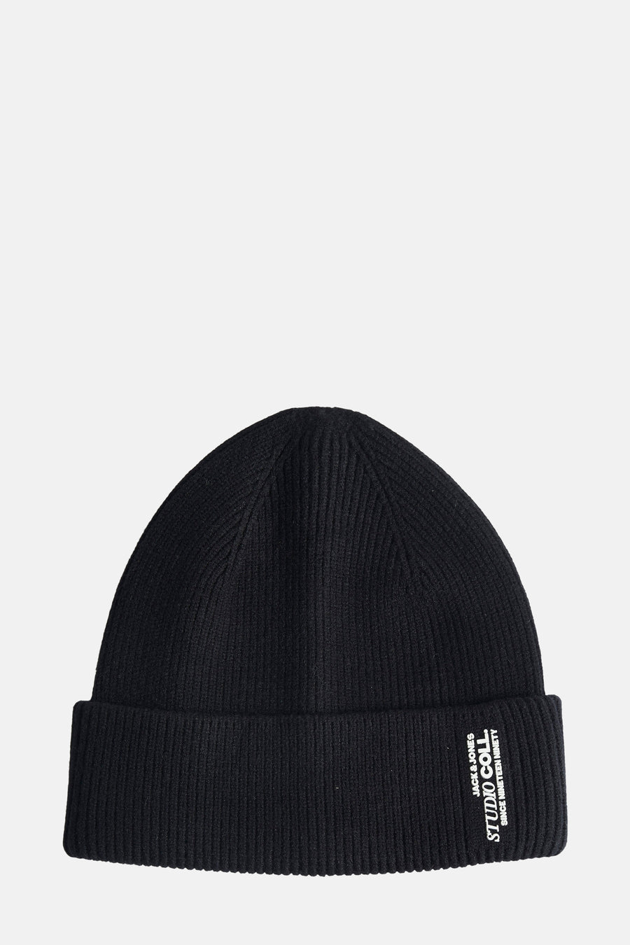 Bonnet noir ACCESSORIES BY JACK & JONES en maille côtelée avec logo Studio Coll.