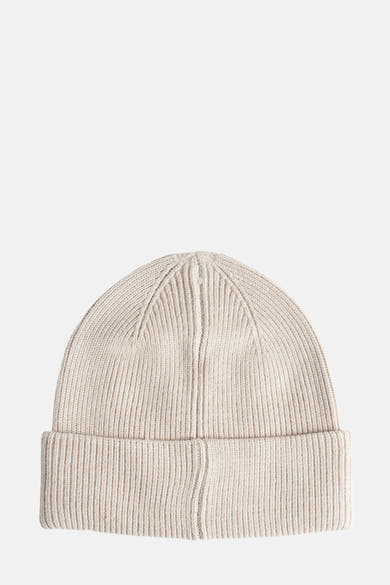Bonnet beige en tricot, par ACCESSORIES BY JACK & JONES, avec une texture côtelée.