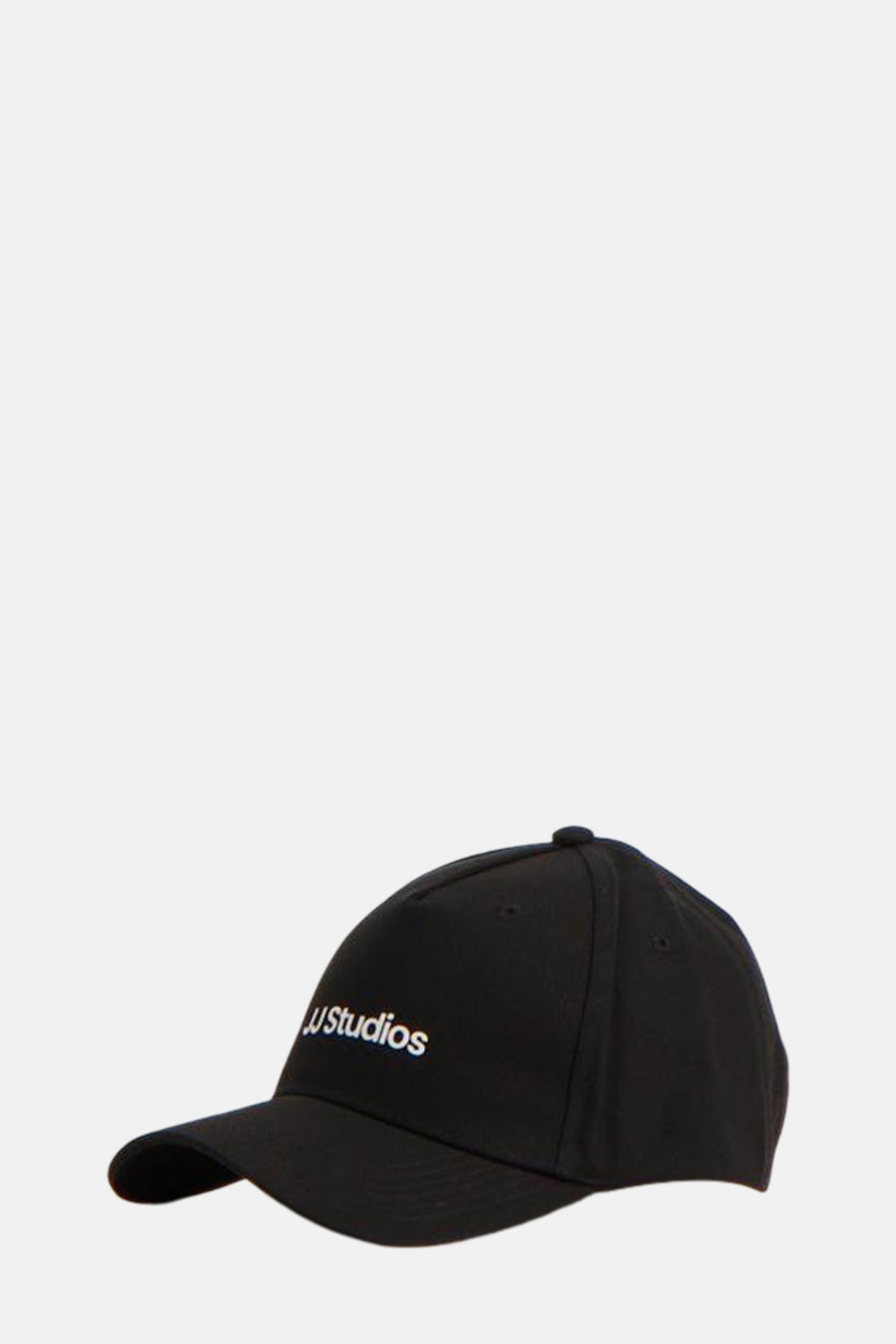 Casquette noire de ACCESSORIES BY JACK & JONES avec logo blanc brodé sur le côté.
