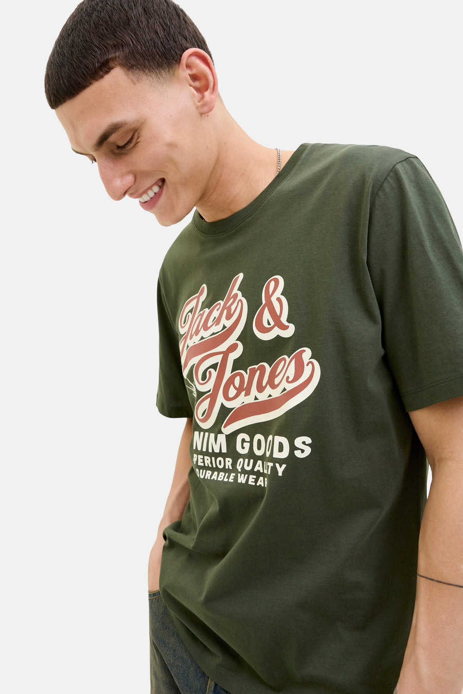 T-shirt à manches courtes vert de ORIGINALS BY JACK & JONES, avec imprimé logo sur le devant.