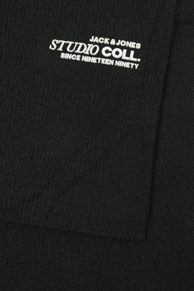 Écharpe noire en maille d'ACCESSORIES BY JACK & JONES, avec logo imprimé.