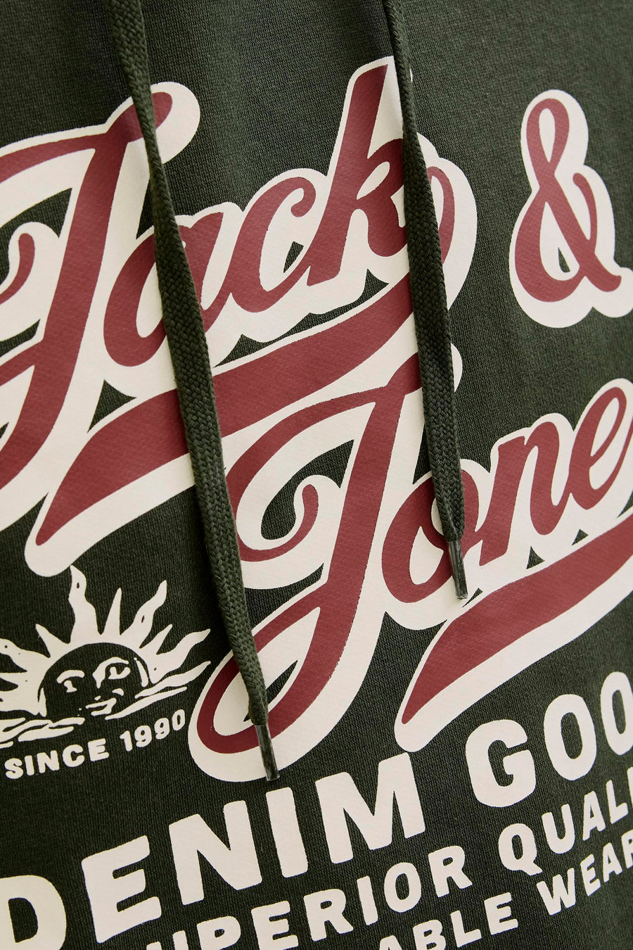 Groene hoodie van Originals by Jack & Jones met trekkoord en groot opgedrukt logo.