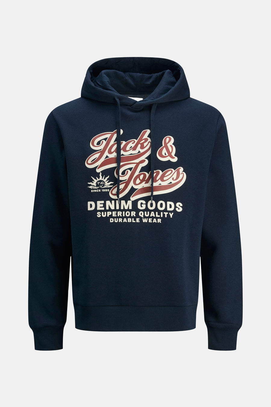 Sweat à capuche bleu par ORIGINALS BY JACK & JONES, avec logo imprimé sur le devant.
