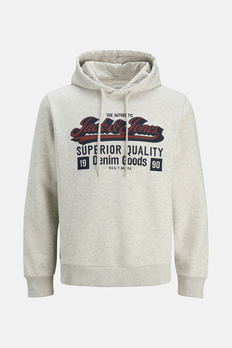 Sweat à capuche blanc chiné de ORIGINALS BY JACK & JONES avec un grand logo sur le devant.
