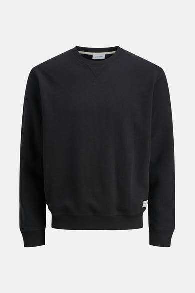 Sweat-shirt noir de JACK & JONES, uni avec finitions côtelées au col, aux poignets et à l'ourlet.