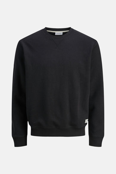Sweat-shirt noir de JACK & JONES, uni avec finitions côtelées au col, aux poignets et à l'ourlet.