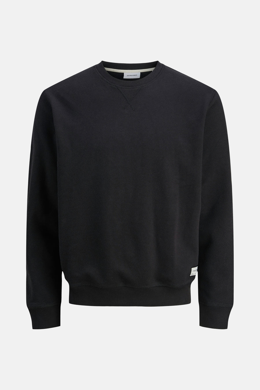 Sweat-shirt noir de JACK & JONES, uni avec finitions côtelées au col, aux poignets et à l'ourlet.