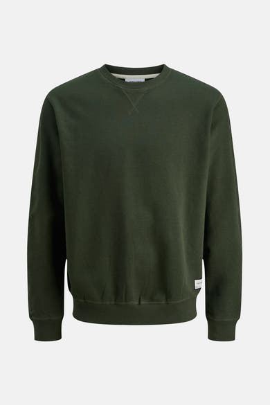 Sweat vert de JACK & JONES avec une texture discrète et un col rond classique.