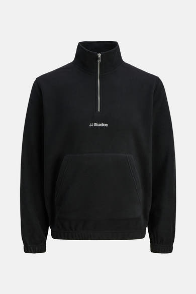 Polaire noire de JACK & JONES, avec poche kangourou et fermeture éclair au col.