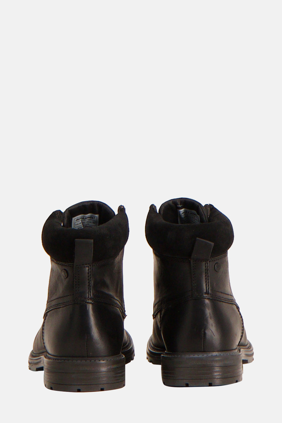 Bottines noires par ACCESSORIES BY JACK & JONES, avec détails de couture et col rembourré en suède, vue arrière.