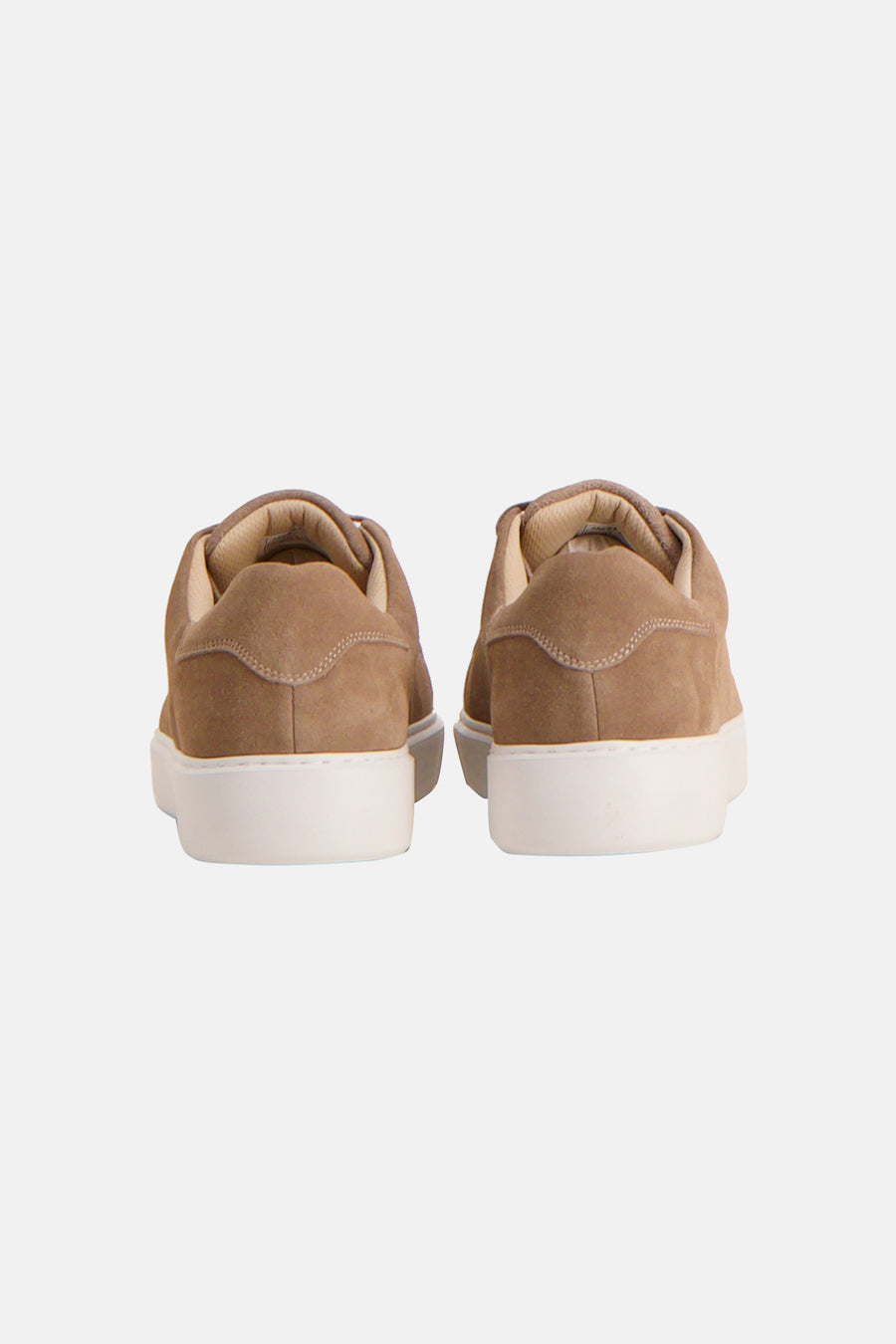 Beige suède sneakers van ACCESSORIES BY JACK & JONES, achteraanzicht met witte zolen.