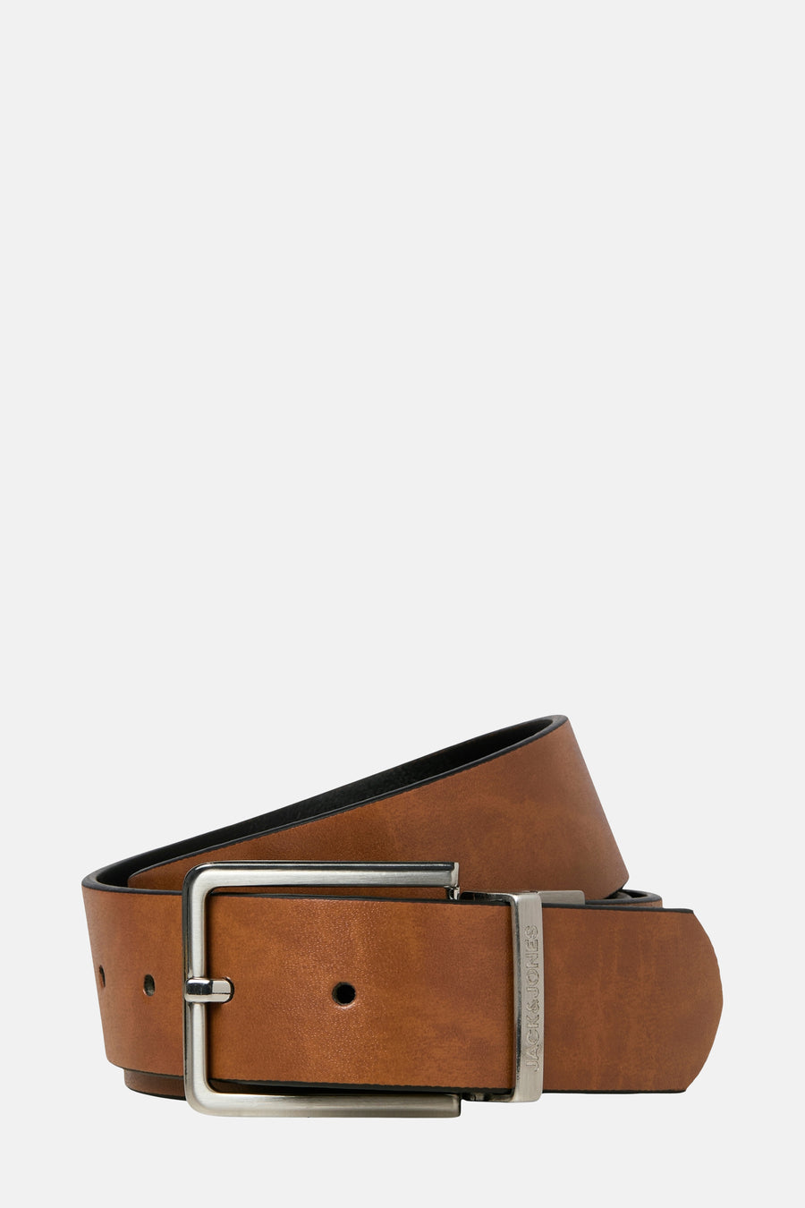 Ceinture marron en cuir by ACCESSORIES BY JACK & JONES avec boucle argentée carrée.