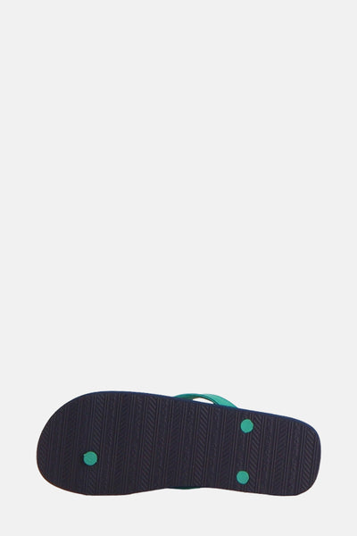Blauwe teenslippers van ACCESSORIES BY JACK & JONES, met een patroonzool en groene stippen.