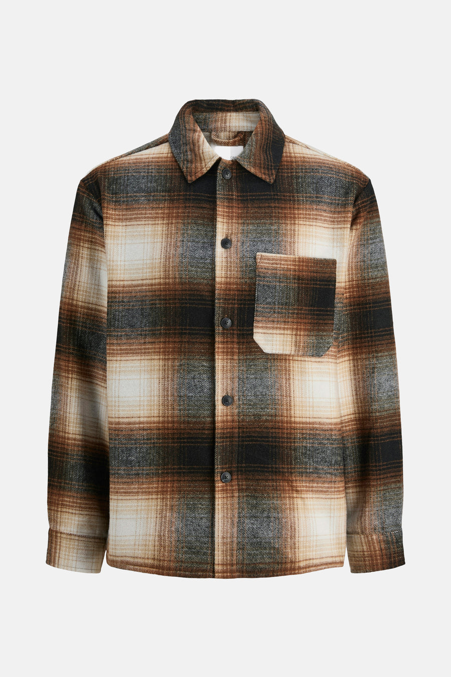 Bruin geruit overhemd met lange mouwen van JACK & JONES, met borstzak en knoopsluiting.