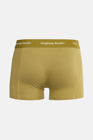 Boxer vert olive par ACCESSORIES BY JACK & JONES avec ceinture élastique portant un lettrage blanc.