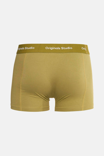 Boxer vert olive par ACCESSORIES BY JACK & JONES avec ceinture élastique portant un lettrage blanc.