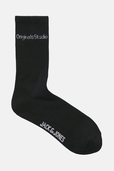 Zwarte sok van ACCESSORIES BY JACK & JONES met decoratieve belettering "Originals Studio" en "Jack & Jones".