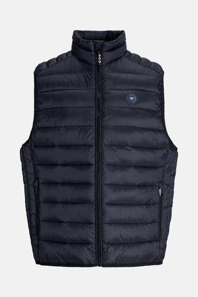 Veste sans manches noire de JACK & JONES, matelassée avec fermeture éclair et logo sur la poitrine.
