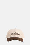 Beige katoenen pet van ACCESSORIES BY JACK & JONES met bruin geborduurd logo en geribbelde bruine klep.
