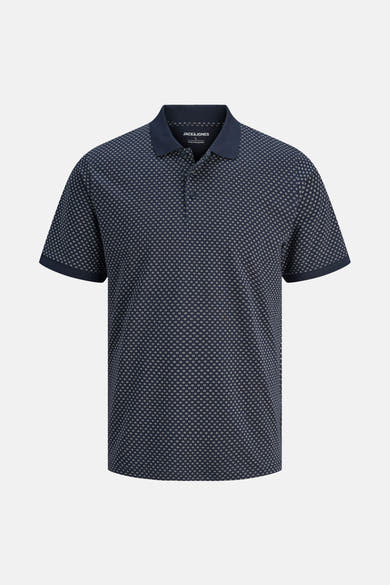 Polo bleu marine à motifs, de JACK & JONES, avec col et manches contrastés.
