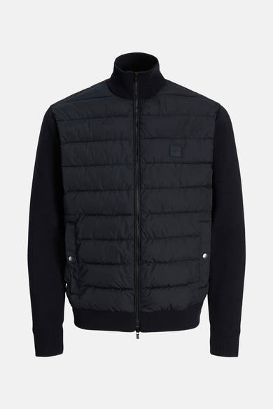 Blauwe jas van PREMIUM by JACK & JONES met ritssluiting en gebreide mouwen.