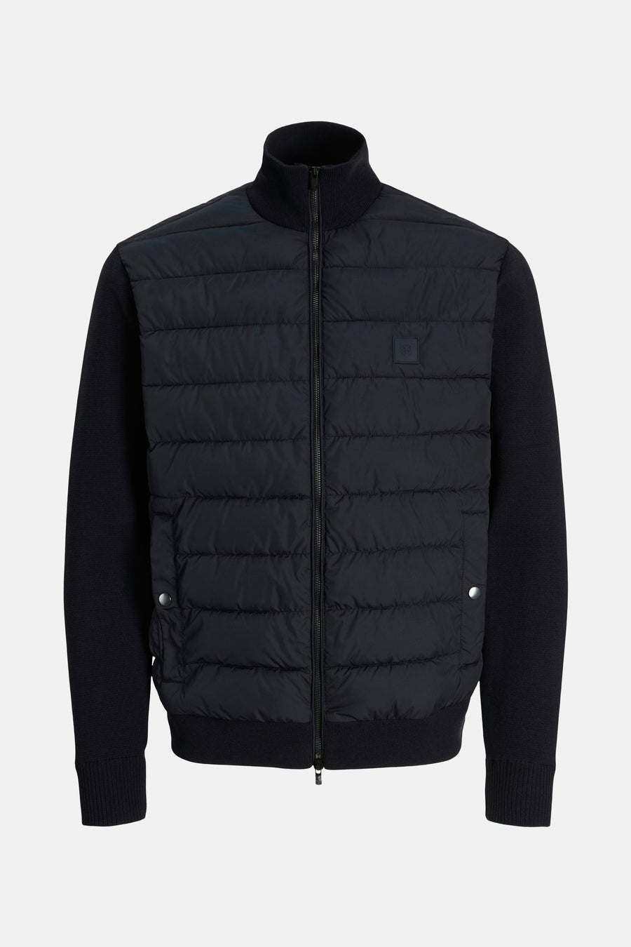Blauwe jas van PREMIUM by JACK & JONES met ritssluiting en gebreide mouwen.