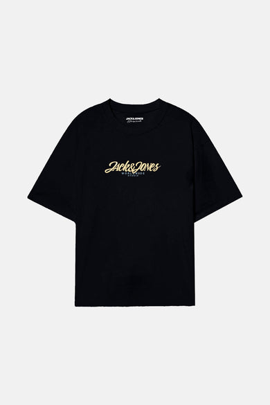 Zwart T-shirt met korte mouwen van ORIGINALS BY JACK & JONES, met gouden logo op de voorkant.