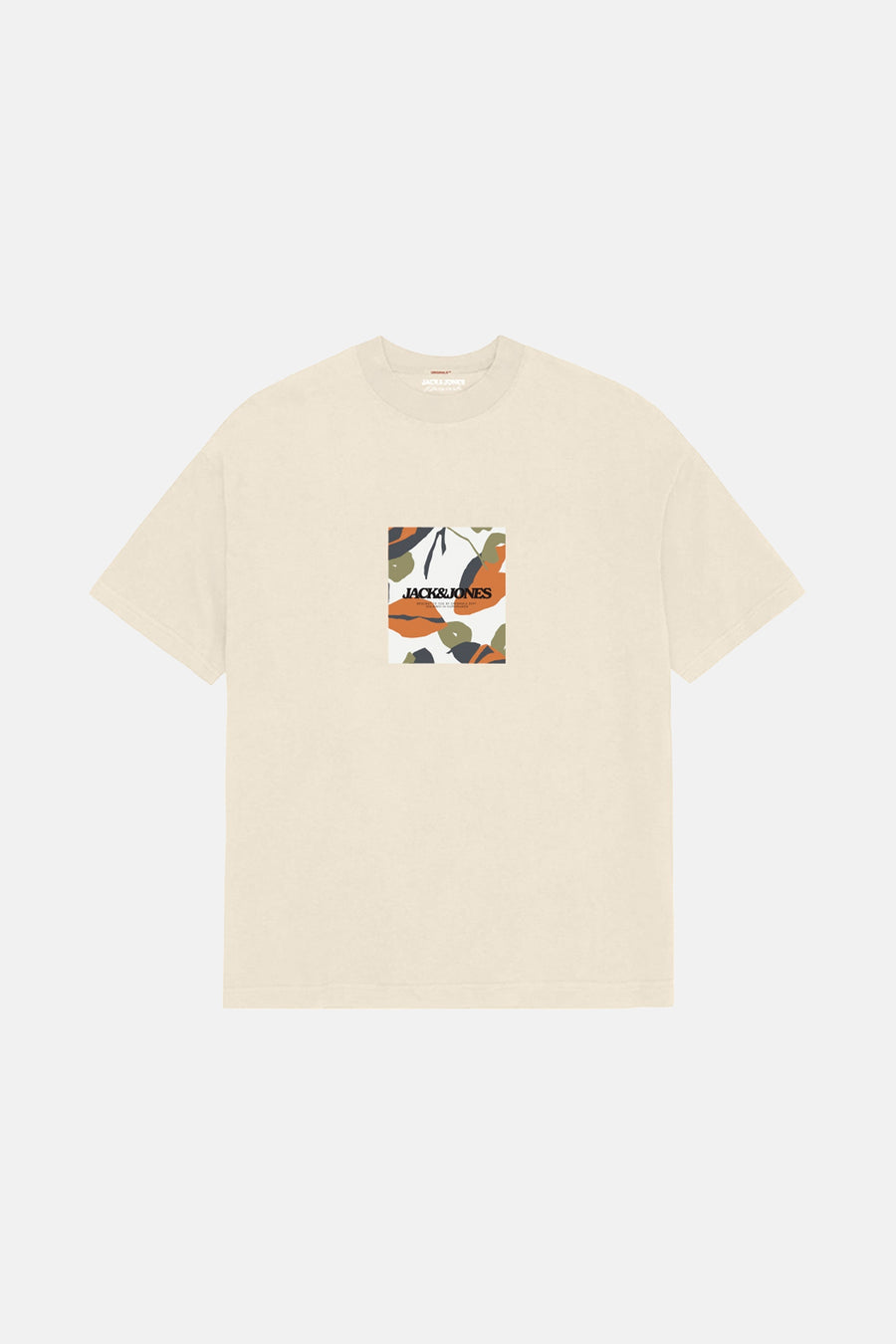 Gele T-shirt met korte mouwen van Originals by Jack & Jones met abstract patroon op de voorkant.