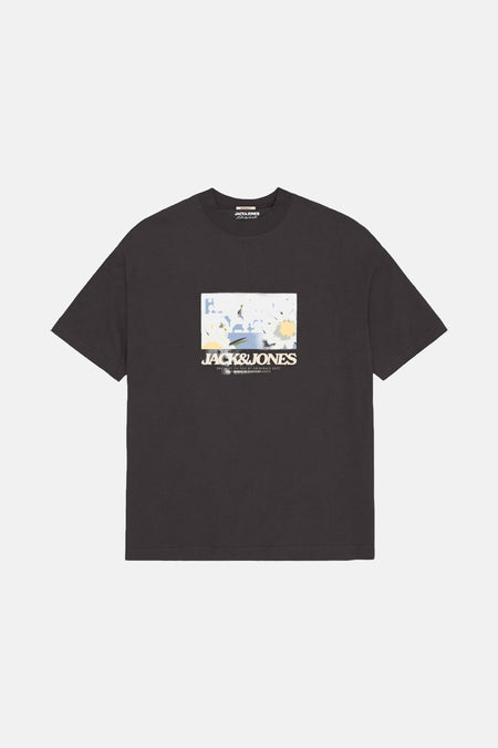 Zwart T-shirt met korte mouwen van ORIGINALS BY JACK & JONES, met een grafische print op de voorkant.