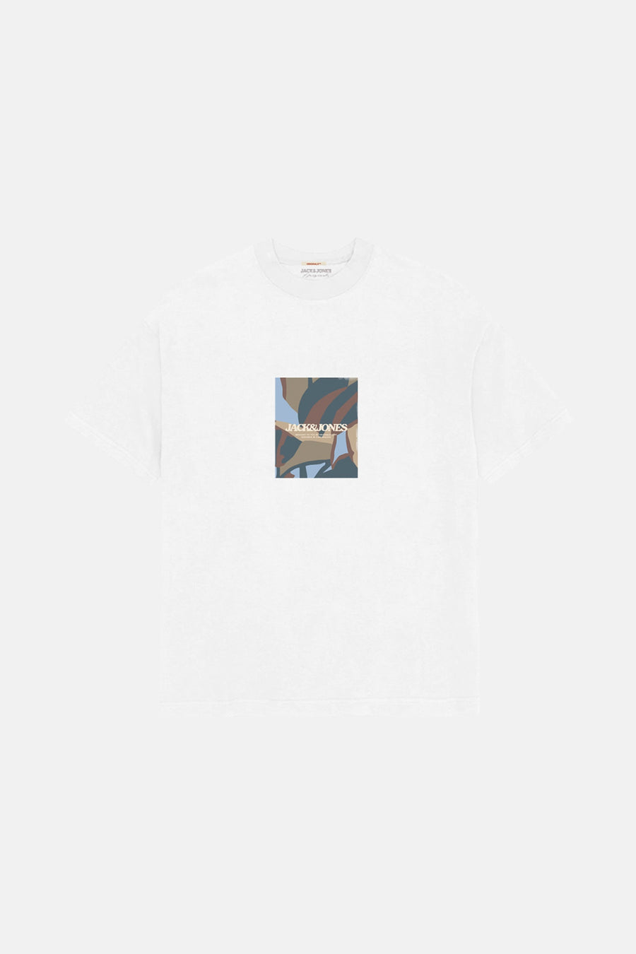 T-shirt blanc à manches courtes de ORIGINALS BY JACK & JONES avec un motif graphique sur le devant.