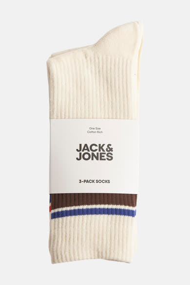 Lot de trois paires de chaussettes côtelées écrues par Accessories by Jack & Jones, rayures marron et bleu royales.