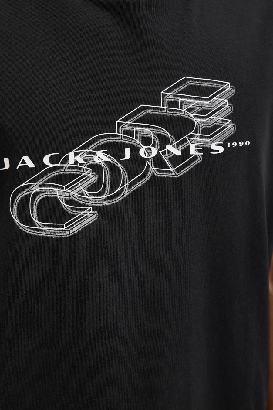 Zwart T-shirt met korte mouwen van JACK & JONES met een witte geometrische print.
