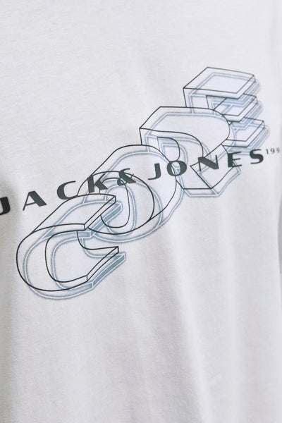 T-shirt blanc à manches courtes de JACK & JONES, orné d'un imprimé graphique abstrait.