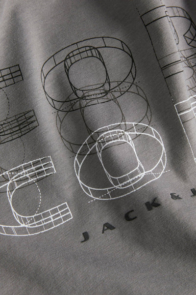 T-shirt gris à manches courtes de JACK & JONES avec imprimé de motifs géométriques.