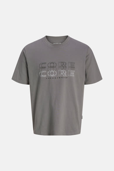Grijze T-shirt met korte mouwen van JACK & JONES, met een lineair logo-motief.