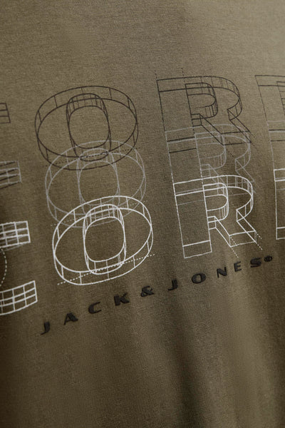 T-shirt à manches courtes vert de Jack & Jones avec motif architectural graphique.