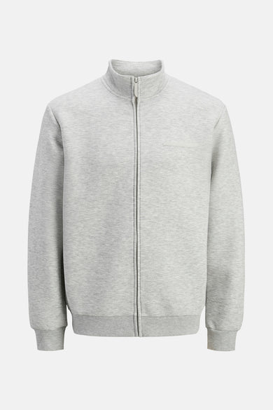Grijze fleece bodywarmer van PREMIUM by JACK & JONES, ritssluiting aan de voorkant en geribbelde boorden.