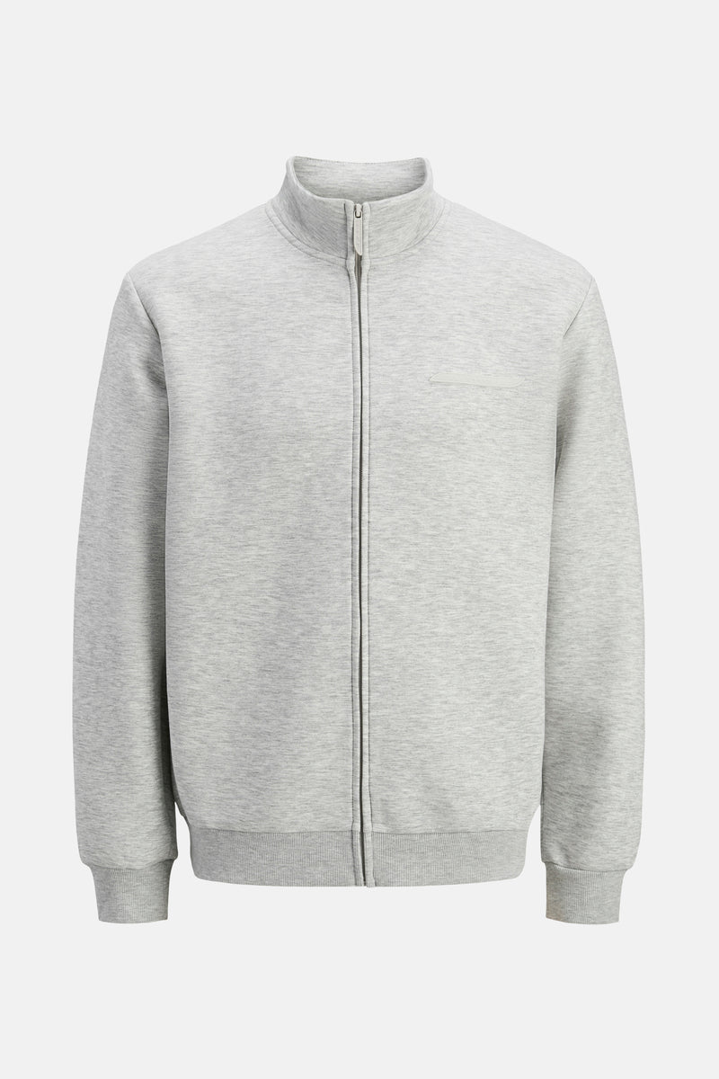 Grijze fleece bodywarmer van PREMIUM by JACK & JONES, ritssluiting aan de voorkant en geribbelde boorden.