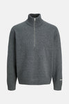 Pull gris à col roulé par ORIGINALS BY JACK & JONES, avec fermeture éclair et texture tricotée.