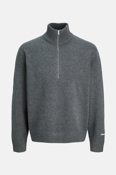 Pull gris à col roulé par ORIGINALS BY JACK & JONES, avec fermeture éclair et texture tricotée.