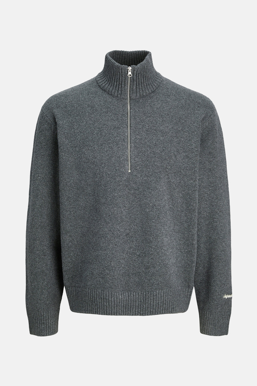 Pull gris à col roulé par ORIGINALS BY JACK & JONES, avec fermeture éclair et texture tricotée.