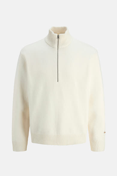 Ecru ronde hals trui van ORIGINALS BY JACK & JONES, met zilveren ritssluiting bij de hals.