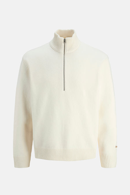 Ecru ronde hals trui van ORIGINALS BY JACK & JONES, met zilveren ritssluiting bij de hals.