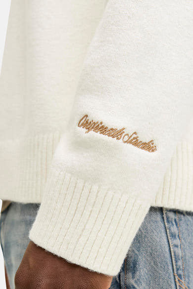 Ecru ronde hals trui van ORIGINALS BY JACK & JONES met lange mouwen en geborduurd opschrift.