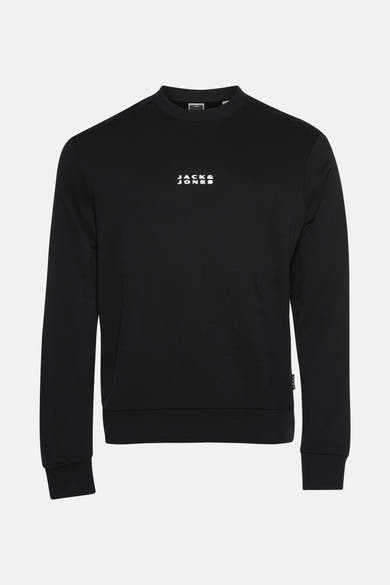 Zwarte rondehals sweatshirt van PREMIUM by JACK & JONES, met een wit logo op de voorkant.